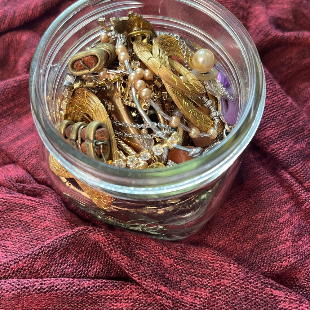 Assorted Jewelry in Jar no Junk jewelry jar